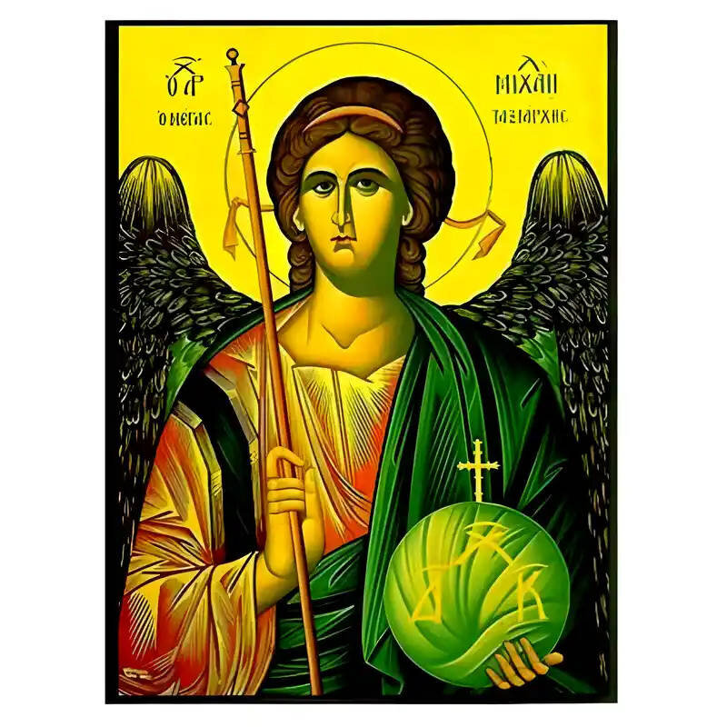 Εικόνα Ορθοδοξίας με περίγραμμα χρυσό σε ξύλο Φλαμουρίας  με  βάση Εικόνα Αρχάγγελος Μιχαήλ Χειροποίητη Ελληνορθόδοξη , Κρεμαστή πλάκα βυζαντινής τέχνης, χριστιανική τέχνη Διάσταση 45x35 cm (17,7 x 13,8 ίντσες) INTRAEK-6294670430
