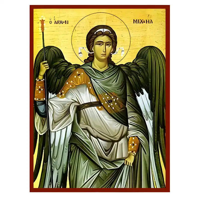 Εικόνα Ορθοδοξίας με περίγραμμα χρυσό σε ξύλο Φλαμουρίας  με  βάση Εικόνα Αρχάγγελος Μιχαήλ Χειροποίητη Ελληνορθόδοξη , Κρεμαστή πλάκα βυζαντινής τέχνης, χριστιανική τέχνη Διάσταση 45x35 cm (17,7 x 13,8 ίντσες) INTRAEK-6294670429