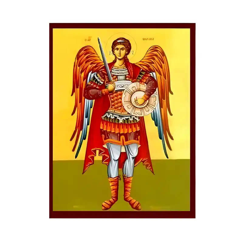 Εικόνα Ορθοδοξίας με περίγραμμα χρυσό σε ξύλο Φλαμουρίας  με  βάση Εικόνα Αρχάγγελος Μιχαήλ Χειροποίητη Ελληνορθόδοξη , Κρεμαστή πλάκα βυζαντινής τέχνης, χριστιανική τέχνη Διάσταση 45x35 cm (17,7 x 13,8 ίντσες) INTRAEK-6294670427
