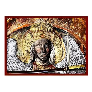 Εικόνα Ορθοδοξίας με περίγραμμα χρυσό σε ξύλο Φλαμουρίας  με  βάση Εικόνα Αρχάγγελος Μιχαήλ Μανταμάδου Χειροποίητη Ελληνορθόδοξη , Κρεμαστή πλάκα βυζαντινής τέχνης, χριστιανική τέχνη Διάσταση 45x35 cm (17,7 x 13,8 ίντσες) INTRAEK-6294670419 - Image 1