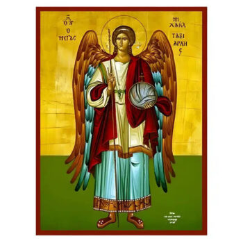 Εικόνα Ορθοδοξίας με περίγραμμα χρυσό σε ξύλο Φλαμουρίας  με  βάση Εικόνα Αρχάγγελος Μιχαήλ Μέγας Ταξιάρχης Χειροποίητη Ελληνορθόδοξη , Κρεμαστή πλάκα βυζαντινής τέχνης, χριστιανική τέχνη Διάσταση 45x35 cm (17,7 x 13,8 ίντσες) INTRAEK-6294670418 - Image 1