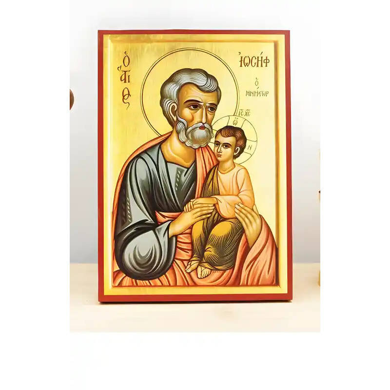 Εικόνα Ορθοδοξίας με περίγραμμα χρυσό σε ξύλο Φλαμουρίας  με  βάση Άγιος Ιωσήφ ο Αρραβωνιαστικός, Ξύλινη Χειροποίητη Εικόνα Ελληνικού Βυζαντινού Στυλ Κρεμασμένη σε ξύλινη πλάκα Χειροποίητη Ελληνορθόδοξη εικόνα του Ιησού Χριστού, Κρεμαστή πλάκα βυζαντινής τέχνης, χριστιανική τέχνη Διάσταση 10x7 cm (3,9 x 2,8 ίντσες)  INTRAEK-11232