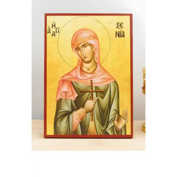 Εικόνα Ορθοδοξίας με περίγραμμα χρυσό σε ξύλο Φλαμουρίας  με  βάση Αγία Ξένια η Μεγαλομάρτυς, Ξύλινη Χειροποίητη Εικόνα Ελληνικής Premium Βυζαντινού Στυλ Κρεμαστή σε ξύλινη πλάκα Θρησκευτικό Χειροποίητη Ελληνορθόδοξη εικόνα του Ιησού Χριστού, Κρεμαστή πλάκα βυζαντινής τέχνης, χριστιανική τέχνη 45x35 cm (17,7 x 13,8 ίντσες)  INTRAEK-342111231 - Image 1