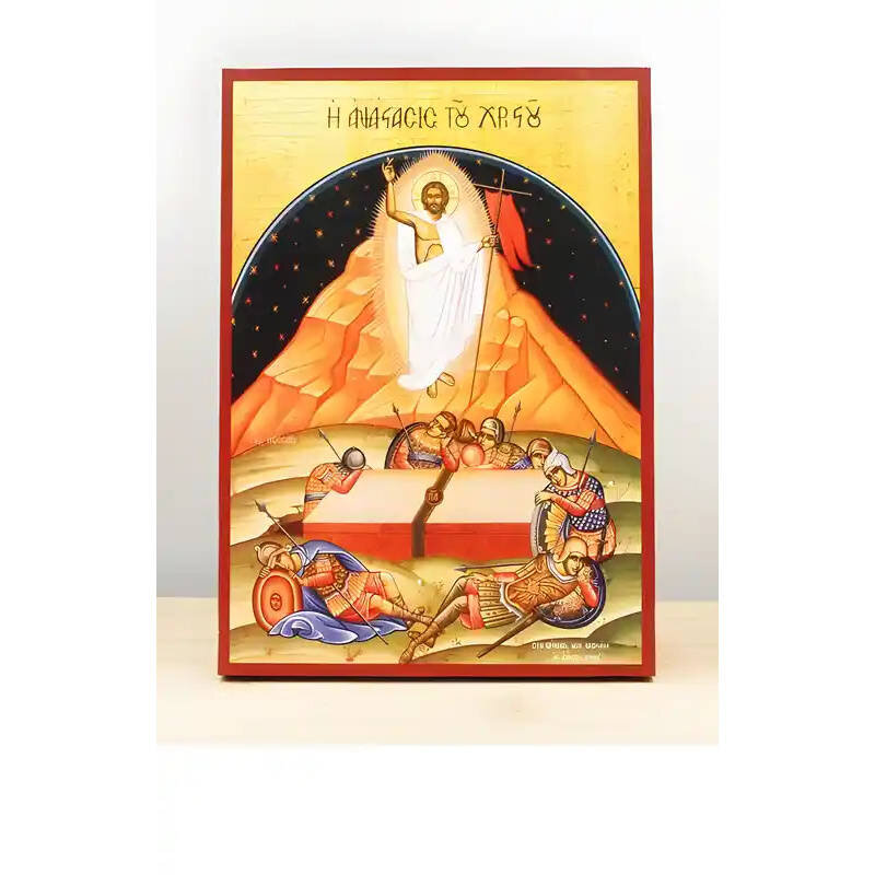 Εικόνα Ορθοδοξίας με περίγραμμα χρυσό σε ξύλο Φλαμουρίας  με  βάση Λεπτομέρεια Ανάσταση του Ιησού Χριστού, Ξύλινη Χειροποίητη Εικόνα Ελληνικού Premium Βυζαντινού Στυλ Κρεμασμένο σε ξύλινη πλάκα Ορθόδοξο Θρησκευτικό Θέμα Χειροποίητη Ελληνορθόδοξη εικόνα του Ιησού Χριστού, Κρεμαστή πλάκα βυζαντινής τέχνης, χριστιανική τέχνη Διάσταση 10x7 cm (3,9 x 2,8 ίντσες)  INTRAEK-11227