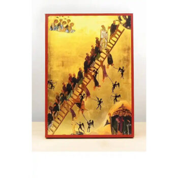 Εικόνα Ορθοδοξίας με περίγραμμα χρυσό σε ξύλο Φλαμουρίας  με  βάση The Ladder of Divine Ascent, Ξύλινη Χειροποίητη Εικόνα Ελληνικού Premium Βυζαντινού Στυλ Κρεμασμένο σε ξύλινη πλάκα Θρησκευτικό θέμα Χειροποίητη Ελληνορθόδοξη εικόνα του Ιησού Χριστού, Κρεμαστή πλάκα βυζαντινής τέχνης, χριστιανική τέχνη 45x35 cm (17,7 x 13,8 ίντσες)  INTRAEK-342111226 - Image 1