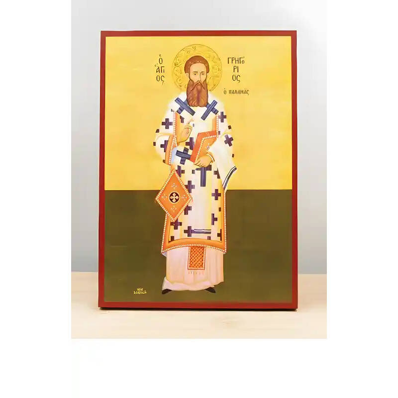 Εικόνα Ορθοδοξίας με περίγραμμα χρυσό σε ξύλο Φλαμουρίας  με  βάση Άγιος Γρηγόριος Παλαμάς Αρχιεπίσκοπος Θεσσαλονίκης, Ξύλινη Χειροποίητη Εικόνα Ελληνικής Κορυφαίας Βυζαντινής Στυλ Κρεμασμένη σε ξύλινη πλάκα Χειροποίητη Ελληνορθόδοξη εικόνα του Ιησού Χριστού, Κρεμαστή πλάκα βυζαντινής τέχνης, χριστιανική τέχνη Διάσταση 10x7 cm (3,9 x 2,8 ίντσες)  INTRAEK-11225
