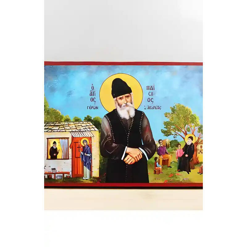 Εικόνα Ορθοδοξίας με περίγραμμα χρυσό σε ξύλο Φλαμουρίας  με  βάση Άγιος Παΐσιος ο Αγιορείτης Κάθετη, Ξύλινη Χειροποίητη Εικόνα Ελληνικής Premium Βυζαντινού Στυλ Κρεμαστή σε ξύλινη πλάκα Θρησκευτικό Θέμα Χειροποίητη Ελληνορθόδοξη εικόνα του Ιησού Χριστού, Κρεμαστή πλάκα βυζαντινής τέχνης, χριστιανική τέχνη Διάσταση 10x7 cm (3,9 x 2,8 ίντσες)  INTRAEK-11219