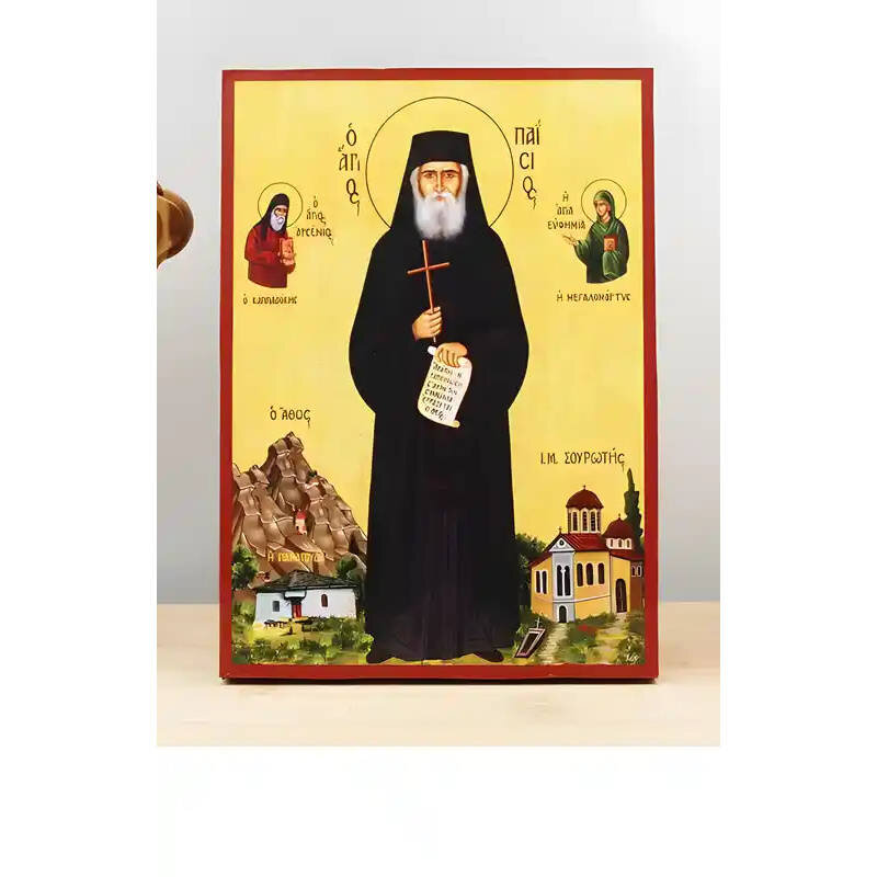 Εικόνα Ορθοδοξίας με περίγραμμα χρυσό σε ξύλο Φλαμουρίας  με  βάση Άγιος Παΐσιος ο Αθωνίτης, Ξύλινη Χειροποίητη Εικόνα Ελληνικής Premium Βυζαντινού Στυλ Κρεμαστή σε ξύλινη πλάκα Θρησκευτικό θέμα Χειροποίητη Ελληνορθόδοξη εικόνα του Ιησού Χριστού, Κρεμαστή πλάκα βυζαντινής τέχνης, χριστιανική τέχνη Διάσταση 10x7 cm (3,9 x 2,8 ίντσες)  INTRAEK-11218