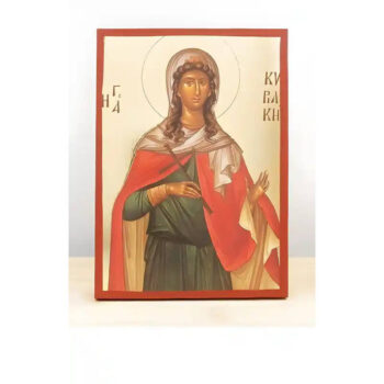 Εικόνα Ορθοδοξίας με περίγραμμα χρυσό σε ξύλο Φλαμουρίας  με  βάση Αγία Κυριακή η Μεγαλομάρτυς, Ξύλινη Χειροποίητη Εικόνα με Ψηφιακή Εκτύπωση Ελληνικό Premium Βυζαντινού Στυλ Κρεμαστό τοίχου Θρησκευτικό Θέμα Χειροποίητη Ελληνορθόδοξη εικόνα του Ιησού Χριστού, Κρεμαστή πλάκα βυζαντινής τέχνης, χριστιανική τέχνη 45x35 cm (17,7 x 13,8 ίντσες)  INTRAEK-342111215 - Image 1