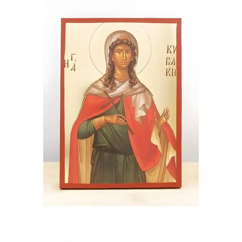 Εικόνα Ορθοδοξίας με περίγραμμα χρυσό σε ξύλο Φλαμουρίας  με  βάση Αγία Κυριακή η Μεγαλομάρτυς, Ξύλινη Χειροποίητη Εικόνα με Ψηφιακή Εκτύπωση Ελληνικό Premium Βυζαντινού Στυλ Κρεμαστό τοίχου Θρησκευτικό Θέμα Χειροποίητη Ελληνορθόδοξη εικόνα του Ιησού Χριστού, Κρεμαστή πλάκα βυζαντινής τέχνης, χριστιανική τέχνη Διάσταση 10x7 cm (3,9 x 2,8 ίντσες)  INTRAEK-11215