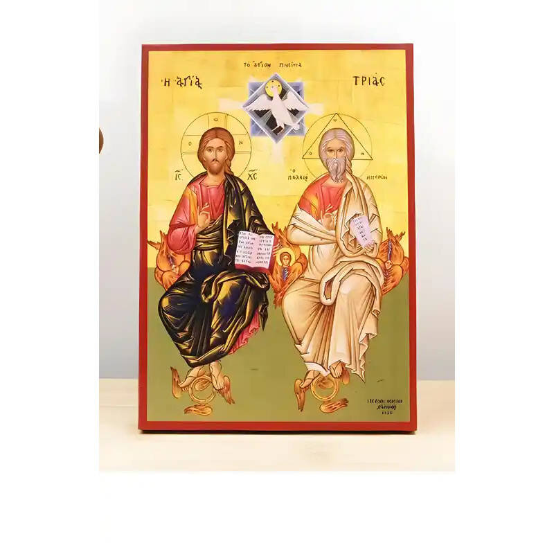 Εικόνα Ορθοδοξίας με περίγραμμα χρυσό σε ξύλο Φλαμουρίας  με  βάση Αγίας Τριάδας Ανθρωπομορφική, Ξύλινη Χειροποίητη Εικόνα Ο τοίχος Ελληνικού Premium Βυζαντινού Στυλ Κρεμασμένος σε Ξύλινη Πλάκα Θρησκευτικό Θέμα Χειροποίητη Ελληνορθόδοξη εικόνα του Ιησού Χριστού, Κρεμαστή πλάκα βυζαντινής τέχνης, χριστιανική τέχνη Διάσταση 10x7 cm (3,9 x 2,8 ίντσες)  INTRAEK-11213