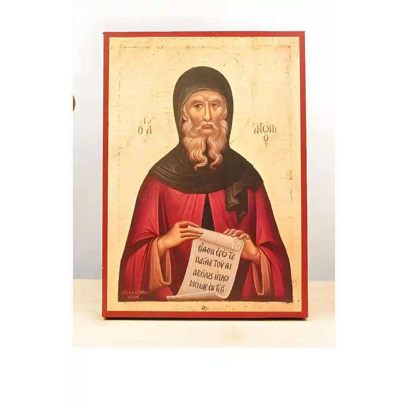 Εικόνα Ορθοδοξίας με περίγραμμα χρυσό σε ξύλο Φλαμουρίας  με  βάση Άγιος Αντώνιος ο Μέγας, Ξύλινη Χειροποίητη Εικόνα Ελληνικής Premium Βυζαντινού Στυλ Κρεμασμένη σε ξύλινη πλάκα Χειροποίητη Ελληνορθόδοξη εικόνα του Ιησού Χριστού, Κρεμαστή πλάκα βυζαντινής τέχνης, χριστιανική τέχνη Διάσταση 10x7 cm (3,9 x 2,8 ίντσες)  INTRAEK-11211