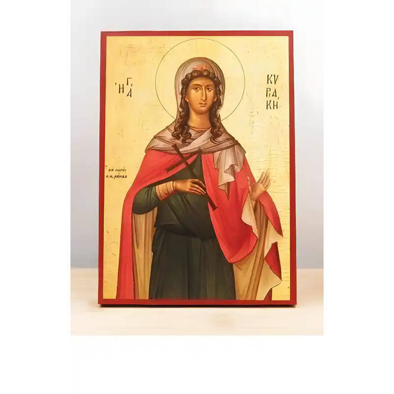 Εικόνα Ορθοδοξίας με περίγραμμα χρυσό σε ξύλο Φλαμουρίας  με  βάση Αγία Κυριακή η Μεγαλομάρτυς, Ξύλινη Χειροποίητη Εικόνα Ελληνικής Premium Βυζαντινής Στυλ Κρεμαστή σε ξύλινη πλάκα Θρησκευτικό θέμα Χειροποίητη Ελληνορθόδοξη εικόνα του Ιησού Χριστού, Κρεμαστή πλάκα βυζαντινής τέχνης, χριστιανική τέχνη Διάσταση 10x7 cm (3,9 x 2,8 ίντσες)  INTRAEK-11208