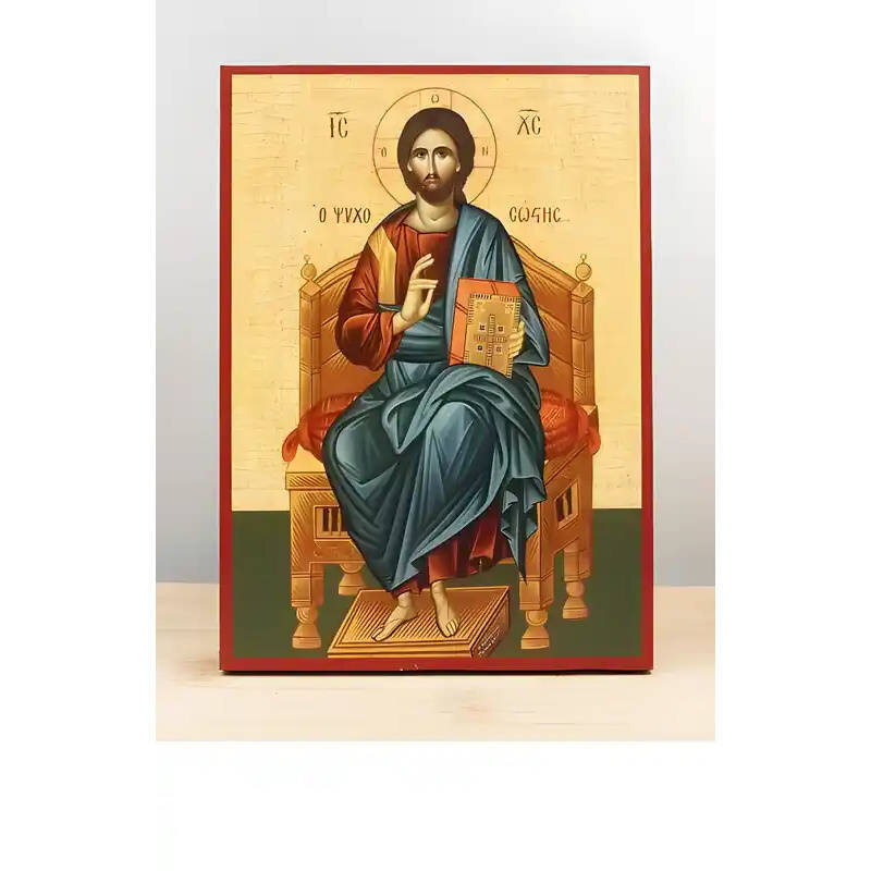 Εικόνα Ορθοδοξίας με περίγραμμα χρυσό σε ξύλο Φλαμουρίας  με  βάση Jesus Christ the Soul Saver “Ψυχοσώστης”, Ξύλινη Χειροποίητη Εικόνα Ελληνικού Premium Βυζαντινού Στυλ Κρεμαστή σε ξύλινη πλάκα Θρησκευτικό θέμα Χειροποίητη Ελληνορθόδοξη εικόνα του Ιησού Χριστού, Κρεμαστή πλάκα βυζαντινής τέχνης, χριστιανική τέχνη Διάσταση 10x7 cm (3,9 x 2,8 ίντσες)  INTRAEK-11201