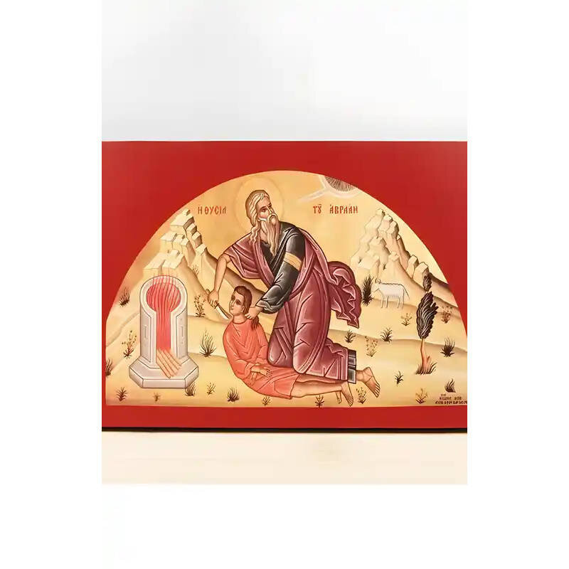 Εικόνα Ορθοδοξίας με περίγραμμα χρυσό σε ξύλο Φλαμουρίας  με  βάση The Sacrifice of Abraham, Ξύλινη Χειροποίητη Εικόνα Ελληνικού Premium Βυζαντινού Στυλ Κρεμασμένος σε ξύλινη πλάκα Θρησκευτικό θέμα Χειροποίητη Ελληνορθόδοξη εικόνα του Ιησού Χριστού, Κρεμαστή πλάκα βυζαντινής τέχνης, χριστιανική τέχνη Διάσταση 10x7 cm (3,9 x 2,8 ίντσες)  INTRAEK-11199