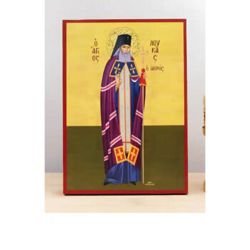 Εικόνα Ορθοδοξίας με περίγραμμα χρυσό σε ξύλο Φλαμουρίας  με  βάση Ολόσωμος Άγιος Λουκάς ο Ιατρός, Ξύλινη Χειροποίητη Εικόνα Ελληνικού Βυζαντινού Στυλ Κρεμαστή σε ξύλινη πλάκα Χειροποίητη Ελληνορθόδοξη εικόνα του Ιησού Χριστού, Κρεμαστή πλάκα βυζαντινής τέχνης, χριστιανική τέχνη 45x35 cm (17,7 x 13,8 ίντσες)  INTRAEK-342111195 - Image 1