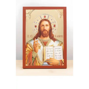 Εικόνα Ορθοδοξίας με περίγραμμα χρυσό σε ξύλο Φλαμουρίας  με  βάση Ο Ιησούς Χριστός ευλογούσε στην αρχή ήταν η Ξύλινη Χειροποίητη Εικόνα με  Ψηφιακή Εκτύπωση Ελληνικού Βυζαντινού Στυλ σε τοίχο Χειροποίητη Ελληνορθόδοξη εικόνα του Ιησού Χριστού, Κρεμαστή πλάκα βυζαντινής τέχνης, χριστιανική τέχνη Δίασταση 50x40 cm (19,7 x 15,8)  INTRAEK-11342111189 - Image 1