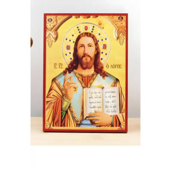 Εικόνα Ορθοδοξίας με περίγραμμα χρυσό σε ξύλο Φλαμουρίας με βάση Ο Ιησούς Χριστός Ευλογία – Στην αρχή ήταν ο Κόλπος, Ξύλινη Χειροποίητη Εικόνα Ελληνικής Premium Βυζαντινού Στυλ τοίχου Κρεμασμένη σε Πλάκα Θρησκευτικό Χειροποίητη Ελληνορθόδοξη εικόνα του Ιησού Χριστού, Κρεμαστή πλάκα βυζαντινής τέχνης, χριστιανική τέχνη Διάσταση 15x11 cm (5,9 x 4,3 ίντσες) INTRAEK-611188 - Image 1