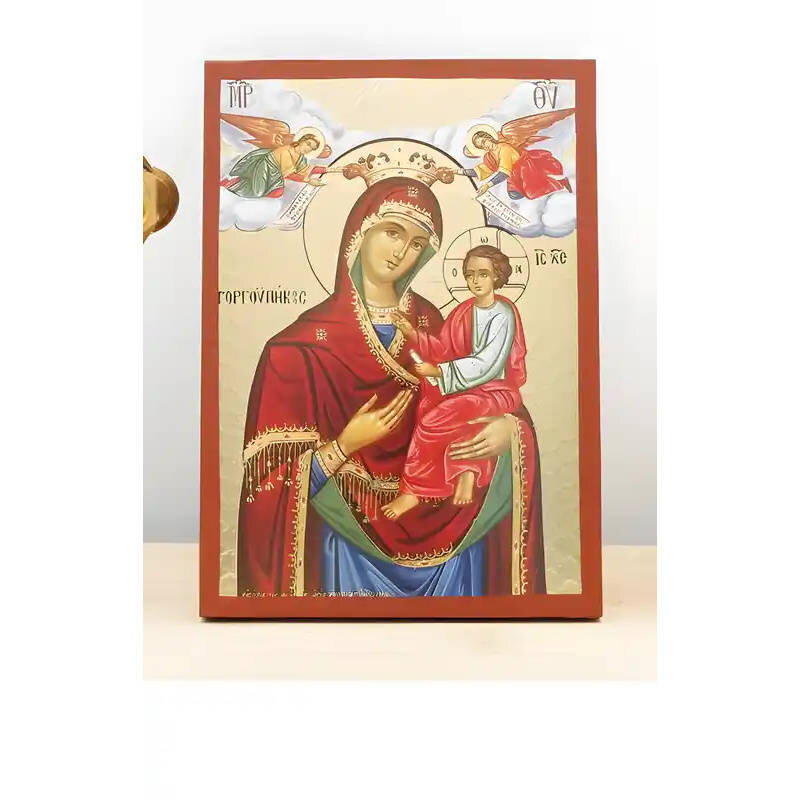 Εικόνα Ορθοδοξίας με περίγραμμα χρυσό σε ξύλο Φλαμουρίας  με  βάση Παναγία Γοργοεπήκοος με τον Ιησού, Ξύλινη Χειροποίητη Εικόνα με Χαρακτική Ελληνική Βυζαντινού Στυλ σε Ξύλινη πλάκα Χειροποίητη Ελληνορθόδοξη εικόνα του Ιησού Χριστού, Κρεμαστή πλάκα βυζαντινής τέχνης, χριστιανική τέχνη Διάσταση 40x30 cm (15,8 x 11,8 ίντσες)  INTRAEK-2111183