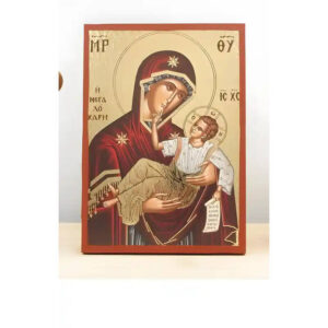 Εικόνα Ορθοδοξίας με περίγραμμα χρυσό σε ξύλο Φλαμουρίας  με  βάση Παναγία της Μεγάλης Χάριτος "Μεγαλόχαρη" με τον Ιησού, Ξύλινη Χειροποίητη Εικόνα με Χαρακτική Ελληνική Βυζαντινής Στυλ Κρεμάστρα Χειροποίητη Ελληνορθόδοξη εικόνα του Ιησού Χριστού, Κρεμαστή πλάκα βυζαντινής τέχνης, χριστιανική τέχνη 45x35 cm (17,7 x 13,8 ίντσες)  INTRAEK-342111182