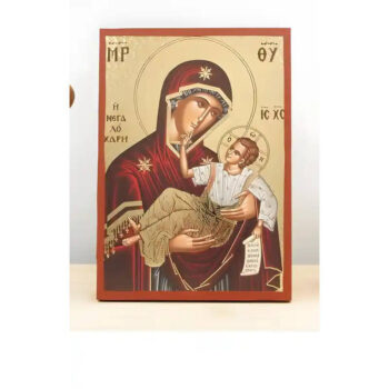 Εικόνα Ορθοδοξίας με περίγραμμα χρυσό σε ξύλο Φλαμουρίας με βάση Παναγία της Μεγάλης Χάριτος "Μεγαλόχαρη" με τον Ιησού, Ξύλινη Χειροποίητη Εικόνα με Χαρακτική Ελληνική Βυζαντινής Στυλ Κρεμάστρα Χειροποίητη Ελληνορθόδοξη εικόνα του Ιησού Χριστού, Κρεμαστή πλάκα βυζαντινής τέχνης, χριστιανική τέχνη 45x35 cm (17,7 x 13,8 ίντσες) INTRAEK-342111182 - Image 1