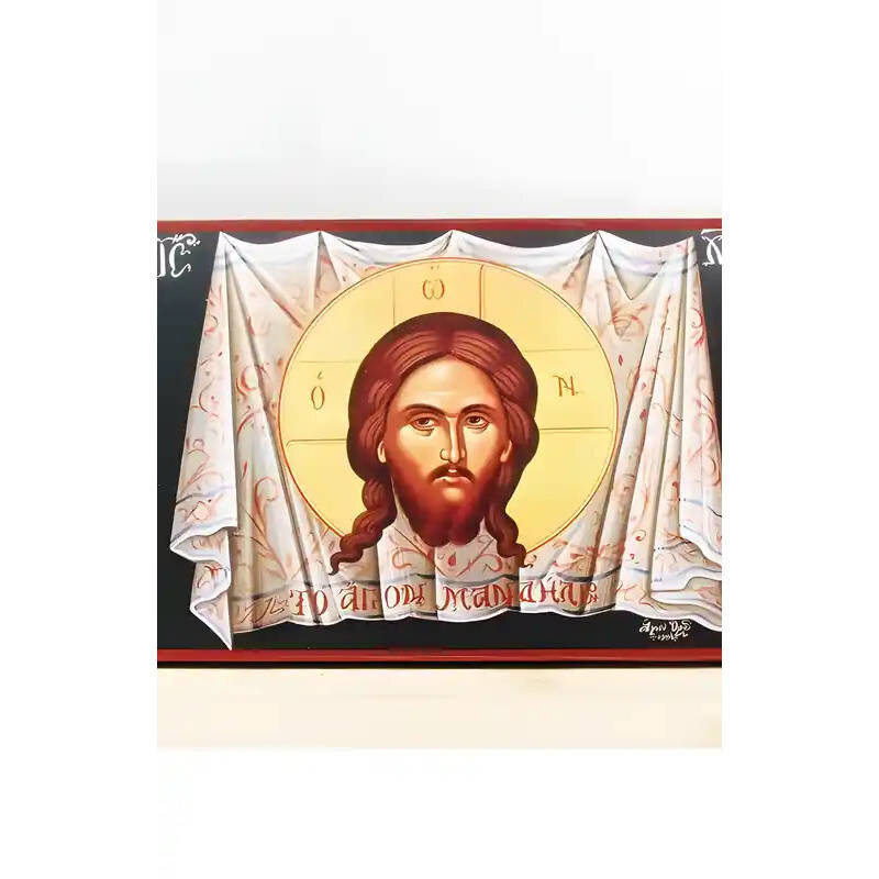 Εικόνα Ορθοδοξίας με περίγραμμα χρυσό σε ξύλο Φλαμουρίας  με  βάση Η Ιερά Χαρτοπετσέτα του Ιησού Χριστού, Ξύλινη Χειροποίητη Εικόνα Ελληνικού Premium Βυζαντινού Στυλ τοίχου Κρεμασμένη σε Ξύλινη Πλάκα Θρησκευτικό Χειροποίητη Ελληνορθόδοξη εικόνα του Ιησού Χριστού, Κρεμαστή πλάκα βυζαντινής τέχνης, χριστιανική τέχνη Διάσταση 10x7 cm (3,9 x 2,8 ίντσες)  INTRAEK-11179