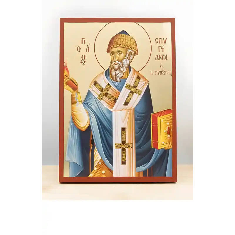 Εικόνα Ορθοδοξίας με περίγραμμα χρυσό σε ξύλο Φλαμουρίας  με  βάση Άγιος Σπυρίδων ο Θαυματουργός και Επίσκοπος Τρέμιθους, Ξύλινη Χειροποίητη Εικόνα με  Ψηφιακή Εκτύπωση Ελληνικού Βυζαντινού Στυλ επιτοίχιας υψηλής ποιότητας Χειροποίητη Ελληνορθόδοξη εικόνα του Ιησού Χριστού, Κρεμαστή πλάκα βυζαντινής τέχνης, χριστιανική τέχνη Διάσταση 40x30 cm (15,8 x 11,8 ίντσες)  INTRAEK-2111176
