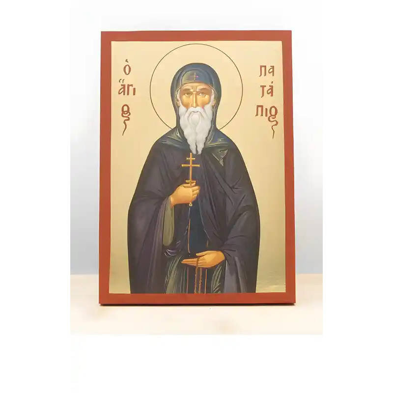 Εικόνα Ορθοδοξίας με περίγραμμα χρυσό σε ξύλο Φλαμουρίας  με  βάση Άγιος Πατάπιος Θηβών, Ξύλινη Χειροποίητη Εικόνα μεΨηφιακή Εκτύπωση Ελληνικού Premium Βυζαντινού Στυλ Κρεμαστό τοίχου Θρησκευτικό Θέμα Χειροποίητη Ελληνορθόδοξη εικόνα του Ιησού Χριστού, Κρεμαστή πλάκα βυζαντινής τέχνης, χριστιανική τέχνη Διάσταση 10x7 cm (3,9 x 2,8 ίντσες)  INTRAEK-11175