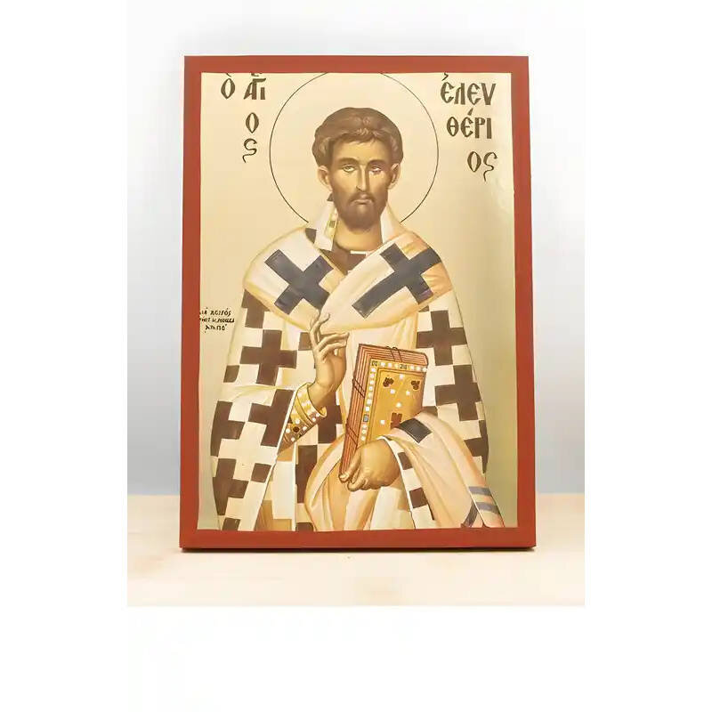 Εικόνα Ορθοδοξίας με περίγραμμα χρυσό σε ξύλο Φλαμουρίας  με  βάση Άγιος Ελευθέριος της Ιλλυρίας, Ξύλινη Χειροποίητη Εικόνα μεΨηφιακή Εκτύπωση Ελληνικού βυζαντινού ύφους επιτοίχια θρησκευτικό θέμα Χειροποίητη Ελληνορθόδοξη εικόνα του Ιησού Χριστού, Κρεμαστή πλάκα βυζαντινής τέχνης, χριστιανική τέχνη Διάσταση 10x7 cm (3,9 x 2,8 ίντσες)  INTRAEK-11174