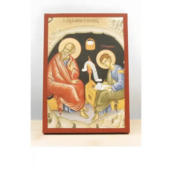 Εικόνα Ορθοδοξίας με περίγραμμα χρυσό σε ξύλο Φλαμουρίας  με  βάση Ο Άγιος Ιωάννης ο Θεολόγος στο Σπήλαιο της Αποκάλυψης, Ξύλινη Χειροποίητη Εικόνα με  Ψηφιακή Εκτύπωση Ελληνικής Βυζαντινής Τεχνολογίας Χειροποίητη Ελληνορθόδοξη εικόνα του Ιησού Χριστού, Κρεμαστή πλάκα βυζαντινής τέχνης, χριστιανική τέχνη 45x35 cm (17,7 x 13,8 ίντσες)  INTRAEK-342111173 - Image 1