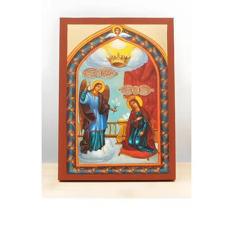 Εικόνα Ορθοδοξίας με περίγραμμα χρυσό σε ξύλο Φλαμουρίας  με  βάση Ο Ευαγγελισμός της Θεοτόκου "Τήνος", Ξύλινη Χειροποίητη Εικόνα με Φύλλο Χρυσού Ελληνικού Premium Βυζαντινού Στυλ Επιτοίχια Θρησκευτικό Θέμα Χειροποίητη Ελληνορθόδοξη εικόνα του Ιησού Χριστού, Κρεμαστή πλάκα βυζαντινής τέχνης, χριστιανική τέχνη Διάσταση 10x7 cm (3,9 x 2,8 ίντσες)  INTRAEK-11171