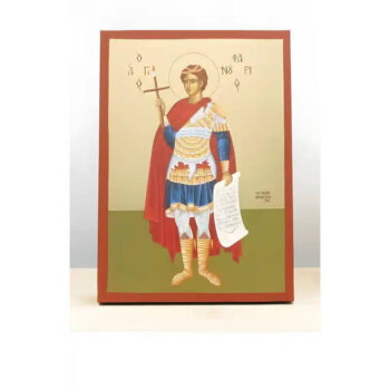 Εικόνα Ορθοδοξίας με περίγραμμα χρυσό σε ξύλο Φλαμουρίας  με  βάση Άγιος Φανούριος ο Νεοφανής Ολόσωμος, Ξύλινη Χειροποίητη Εικόνα με Φύλλο Χρυσού Ελληνικού Premium Βυζαντινού Στυλ Κρεμαστό τοίχου Θρησκευτικό Θέμα Χειροποίητη Ελληνορθόδοξη εικόνα του Ιησού Χριστού, Κρεμαστή πλάκα βυζαντινής τέχνης, χριστιανική τέχνη 45x35 cm (17,7 x 13,8 ίντσες)  INTRAEK-342111161 - Image 1