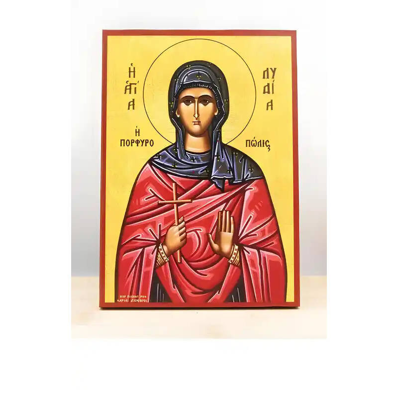 Εικόνα Ορθοδοξίας με περίγραμμα χρυσό σε ξύλο Φλαμουρίας  με  βάση Αγία Λυδία Φιλίππων, Ξύλινη Χειροποίητη Εικόνα Ελληνικού Βυζαντινού Στυλ Κρεμαστή σε ξύλινη πλάκα Χειροποίητη Ελληνορθόδοξη εικόνα του Ιησού Χριστού, Κρεμαστή πλάκα βυζαντινής τέχνης, χριστιανική τέχνη Διάσταση 10x7 cm (3,9 x 2,8 ίντσες)  INTRAEK-11157