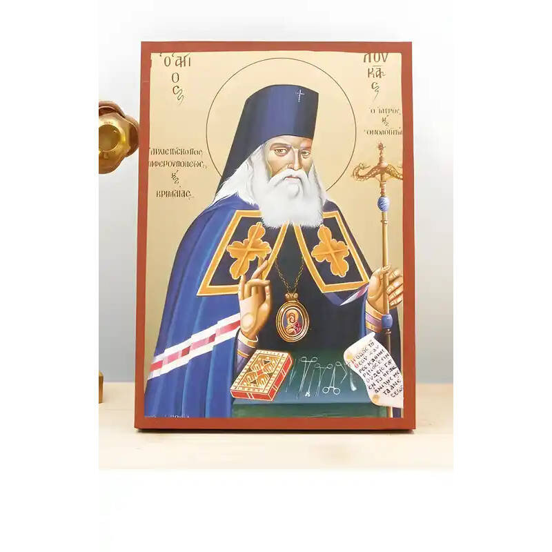 Εικόνα Ορθοδοξίας με περίγραμμα χρυσό σε ξύλο Φλαμουρίας  με  βάση Άγιος Λουκάς ο Ιατρός, Ξύλινη Χειροποίητη Εικόνα μεΨηφιακή Εκτύπωση Ελληνικό Premium Βυζαντινού Στυλ Κρεμαστό τοίχου Θρησκευτικό Θέμα Χειροποίητη Ελληνορθόδοξη εικόνα του Ιησού Χριστού, Κρεμαστή πλάκα βυζαντινής τέχνης, χριστιανική τέχνη Διάσταση 10x7 cm (3,9 x 2,8 ίντσες)  INTRAEK-11152