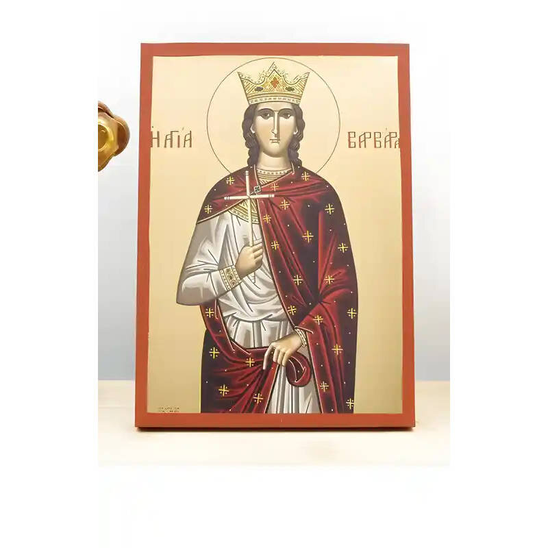 Εικόνα Ορθοδοξίας με περίγραμμα χρυσό σε ξύλο Φλαμουρίας  με  βάση Αγία Βαρβάρα "Βαρβάρα" η Μεγαλομάρτυς, Ξύλινη Χειροποίητη Εικόνα με  Ψηφιακή Εκτύπωση Ελληνικό Premium Βυζαντινού Στυλ Κρεμαστό τοίχου Θρησκευτικό Θέμα Χειροποίητη Ελληνορθόδοξη εικόνα του Ιησού Χριστού, Κρεμαστή πλάκα βυζαντινής τέχνης, χριστιανική τέχνη Διάσταση 10x7 cm (3,9 x 2,8 ίντσες)  INTRAEK-11149