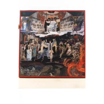 Εικόνα Ορθοδοξίας με περίγραμμα χρυσό σε ξύλο Φλαμουρίας  με  βάση The Last Judgment Square, Ξύλινη Χειροποίητη Εικόνα Ελληνικού Premium Βυζαντινού Στυλ Κρεμασμένο σε Ξυλόπλακα Θρησκευτικό θέμα Χειροποίητη Ελληνορθόδοξη εικόνα του Ιησού Χριστού, Κρεμαστή πλάκα βυζαντινής τέχνης, χριστιανική τέχνη 45x35 cm (17,7 x 13,8 ίντσες)  INTRAEK-342111140 - Image 1