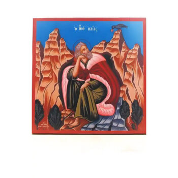 Εικόνα Ορθοδοξίας με περίγραμμα χρυσό σε ξύλο Φλαμουρίας  με  βάση Άγιος Προφήτης Ηλίας ή Ηλίας Ηλίας στο όρος Χωρήβ, Ξύλινη Χειροποίητη Εικόνα Ελληνικού Βυζαντινού Στυλ τοίχου Αναρτημένη σε Ξυλόπλακα Θρησκευτικό Χειροποίητη Ελληνορθόδοξη εικόνα του Ιησού Χριστού, Κρεμαστή πλάκα βυζαντινής τέχνης, χριστιανική τέχνη 45x35 cm (17,7 x 13,8 ίντσες)  INTRAEK-342111139 - Image 1