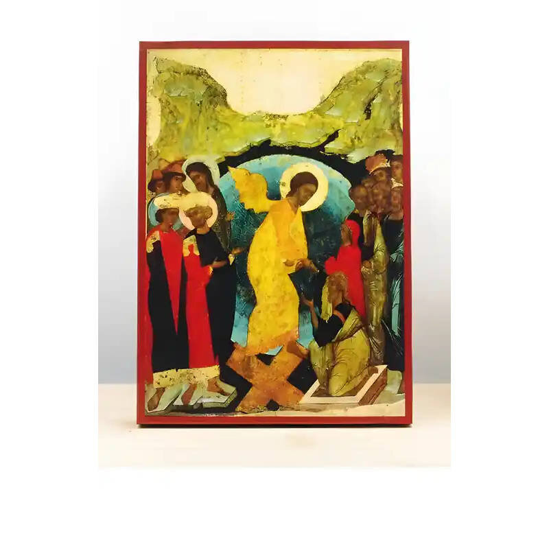 Εικόνα Ορθοδοξίας με περίγραμμα χρυσό σε ξύλο Φλαμουρίας  με  βάση Ο Ιησούς Χριστός Κάθοδος στην Κόλαση Παλιό Στυλ, Ξύλινη Χειροποίητη Εικόνα Ελληνικού Βυζαντινού Στυλ τοίχου Κρεμασμένη σε ξύλινη πλάκα Ορθόδοξη Θρησκευτική Χειροποίητη Ελληνορθόδοξη εικόνα του Ιησού Χριστού, Κρεμαστή πλάκα βυζαντινής τέχνης, χριστιανική τέχνη Διάσταση 10x7 cm (3,9 x 2,8 ίντσες)  INTRAEK-11133