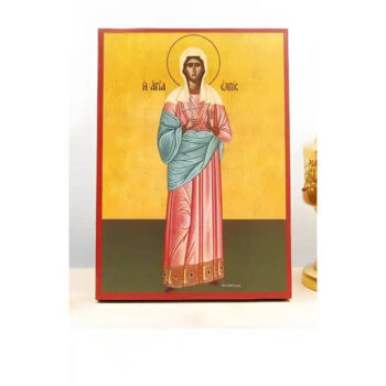 Εικόνα Ορθοδοξίας με περίγραμμα χρυσό σε ξύλο Φλαμουρίας  με  βάση Αγία Ελπίς Ελπίδα, Ξύλινη Χειροποίητη Εικόνα Ελληνικού Βυζαντινού Στυλ Κρεμαστή σε Ξύλινη Πλάκα Χειροποίητη Ελληνορθόδοξη εικόνα του Ιησού Χριστού, Κρεμαστή πλάκα βυζαντινής τέχνης, χριστιανική τέχνη 45x35 cm (17,7 x 13,8 ίντσες)  INTRAEK-342111131 - Image 1