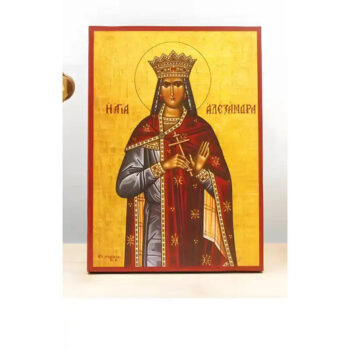 Εικόνα Ορθοδοξίας με περίγραμμα χρυσό σε ξύλο Φλαμουρίας  με  βάση Αγία Αλεξάνδρα της Ρώμης, Ξύλινη Χειροποίητη Εικόνα Ελληνικού Premium Βυζαντινού Στυλ Κρεμασμένο σε ξύλινη πλάκα Χειροποίητη Ελληνορθόδοξη εικόνα του Ιησού Χριστού, Κρεμαστή πλάκα βυζαντινής τέχνης, χριστιανική τέχνη 45x35 cm (17,7 x 13,8 ίντσες)  INTRAEK-342111128 - Image 1