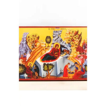 Εικόνα Ορθοδοξίας με περίγραμμα χρυσό σε ξύλο Φλαμουρίας  με  βάση Γένεση του Ιησού Χριστού, Ξύλινη Χειροποίητη Κατακόρυφη Εικόνα Ελληνικού Premium Βυζαντινού Στυλ Κρεμασμένο σε ξύλινη πλάκα Ορθόδοξο Θρησκευτικό Θέμα Χειροποίητη Ελληνορθόδοξη εικόνα του Ιησού Χριστού, Κρεμαστή πλάκα βυζαντινής τέχνης, χριστιανική τέχνη Διάσταση 40x30 cm (15,8 x 11,8 ίντσες)  INTRAEK-2111117 - Image 1