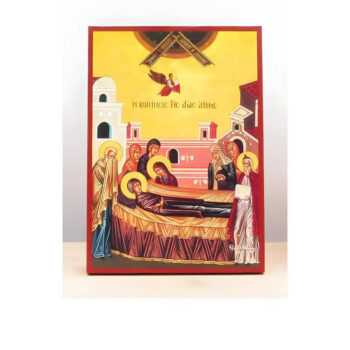 Εικόνα Ορθοδοξίας με περίγραμμα χρυσό σε ξύλο Φλαμουρίας  με  βάση Η Κοίμηση της Τιμίου Αγίας Άννας, Ξύλινη Χειροποίητη Εικόνα Ελληνικού Βυζαντινού Στυλ Κρεμαστή σε Ξύλινη Πλάκα Θρησκευτικό Θέμα Χειροποίητη Ελληνορθόδοξη εικόνα του Ιησού Χριστού, Κρεμαστή πλάκα βυζαντινής τέχνης, χριστιανική τέχνη Διάσταση 40x30 cm (15,8 x 11,8 ίντσες)  INTRAEK-2111113 - Image 1