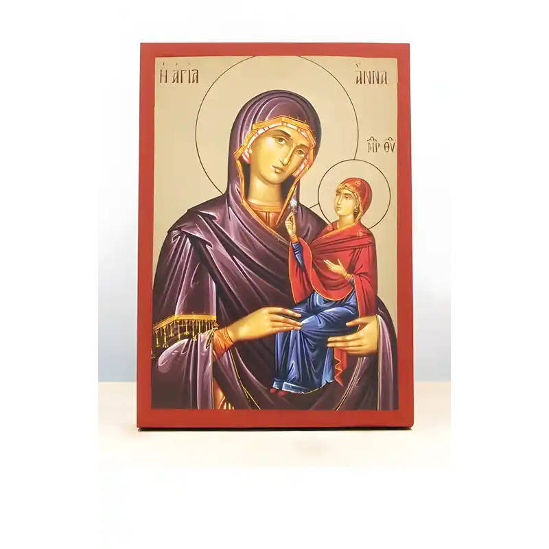 Εικόνα Ορθοδοξίας με περίγραμμα χρυσό σε ξύλο Φλαμουρίας  με  βάση Αγία Άννα με Παναγία, Ξύλινη Χειροποίητη Εικόνα με Ψηφιακή Εκτύπωση Ελληνικό Premium Βυζαντινό Στυλ Κρεμαστό τοίχου Θρησκευτικό Θέμα Χειροποίητη Ελληνορθόδοξη εικόνα του Ιησού Χριστού, Κρεμαστή πλάκα βυζαντινής τέχνης, χριστιανική τέχνη Δίασταση 50x40 cm (19,7 x 15,8)  INTRAEK-11342111107