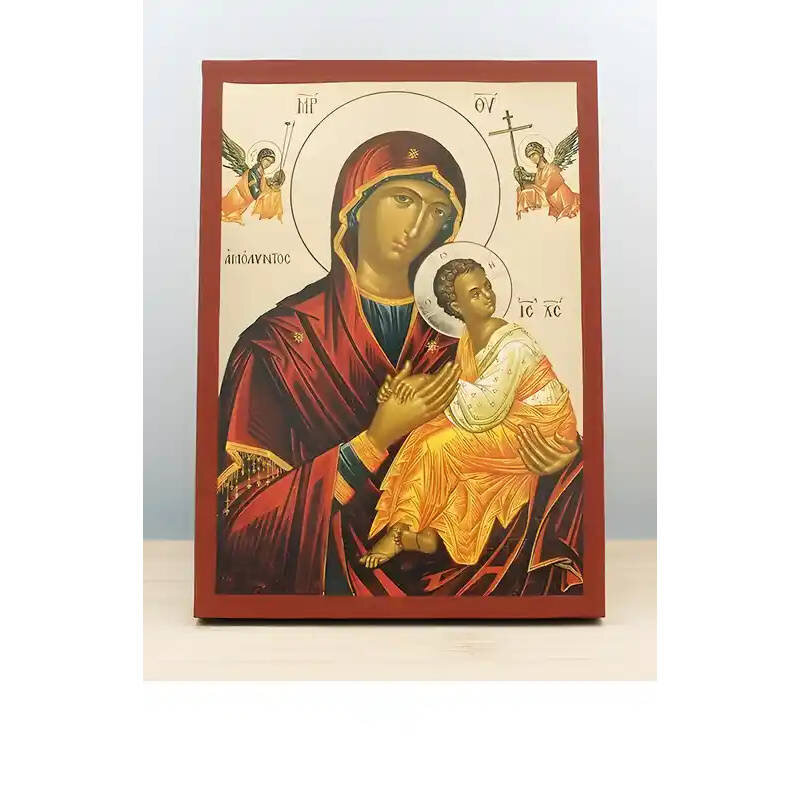 Εικόνα Ορθοδοξίας με περίγραμμα χρυσό σε ξύλο Φλαμουρίας  με  βάση Παναγία η Αγνή «Αμόλυντος» με τον Ιησού, Ξύλινη Χειροποίητη Εικόνα με  Ψηφιακή Εκτύπωση Ελληνικού Βυζαντινού Στυλ επιτοίχιας υψηλής ποιότητας Χειροποίητη Ελληνορθόδοξη εικόνα του Ιησού Χριστού, Κρεμαστή πλάκα βυζαντινής τέχνης, χριστιανική τέχνη Διάσταση 40x30 cm (15,8 x 11,8 ίντσες)  INTRAEK-2111106