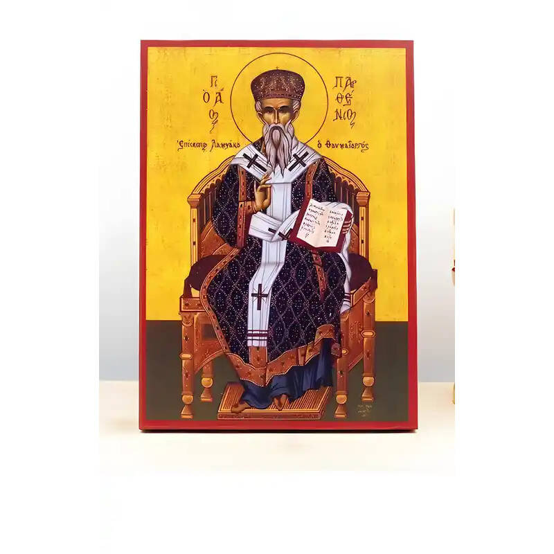 Εικόνα Ορθοδοξίας με περίγραμμα χρυσό σε ξύλο Φλαμουρίας  με  βάση Άγιος Παρθένιος Επίσκοπος Λαμψάκου, Ξύλινη Χειροποίητη Εικόνα Ελληνικού Βυζαντινού Στυλ Κρεμαστή σε ξύλινη πλάκα Θρησκευτικό Θέμα Χειροποίητη Ελληνορθόδοξη εικόνα του Ιησού Χριστού, Κρεμαστή πλάκα βυζαντινής τέχνης, χριστιανική τέχνη Δίασταση 50x40 cm (19,7 x 15,8)  INTRAEK-11342111102