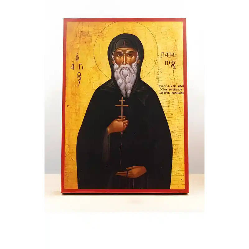 Εικόνα Ορθοδοξίας με περίγραμμα χρυσό σε ξύλο Φλαμουρίας  με  βάση Άγιος Πατάπιος Θηβών, Ξύλινη Χειροποίητη Εικόνα Ελληνικού Premium Βυζαντινού Στυλ Κρεμαστή σε ξύλινη πλάκα Θρησκευτικό θέμα Χειροποίητη Ελληνορθόδοξη εικόνα του Ιησού Χριστού, Κρεμαστή πλάκα βυζαντινής τέχνης, χριστιανική τέχνη 45x35 cm (17,7 x 13,8 ίντσες)  INTRAEK-342111101