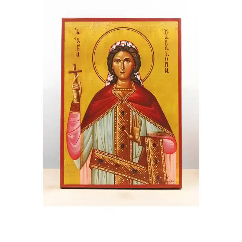 Εικόνα Ορθοδοξίας με περίγραμμα χρυσό σε ξύλο Φλαμουρίας  με  βάση Αγία Καλλιόπη «Καλλιόπη», Ξύλινη Χειροποίητη Εικόνα Ελληνικού Βυζαντινού Στυλ Κρεμαστή σε ξύλινη πλάκα Χειροποίητη Ελληνορθόδοξη εικόνα του Ιησού Χριστού, Κρεμαστή πλάκα βυζαντινής τέχνης, χριστιανική τέχνη Διάσταση 10x7 cm (3,9 x 2,8 ίντσες)  INTRAEK-11098