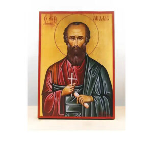Εικόνα Ορθοδοξίας με περίγραμμα χρυσό σε ξύλο Φλαμουρίας  με  βάση Άγιος Απόστολος Ακίλας, Ξύλινη Χειροποίητη Εικόνα Ελληνικού Premium Βυζαντινού Στυλ Κρεμαστή σε ξύλινη πλάκα Θρησκευτικό θέμα Χειροποίητη Ελληνορθόδοξη εικόνα του Ιησού Χριστού, Κρεμαστή πλάκα βυζαντινής τέχνης, χριστιανική τέχνη 45x35 cm (17,7 x 13,8 ίντσες)  INTRAEK-342111097