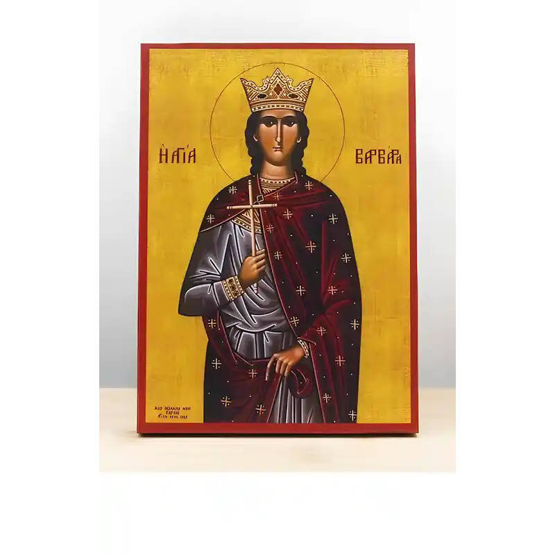 Εικόνα Ορθοδοξίας με περίγραμμα χρυσό σε ξύλο Φλαμουρίας  με  βάση Αγία Βαρβάρα η Μεγαλομάρτυς, Ξύλινη Χειροποίητη Εικόνα Ελληνικού Premium Βυζαντινού Στυλ Κρεμαστή σε ξύλινη πλάκα Θρησκευτικό θέμα Χειροποίητη Ελληνορθόδοξη εικόνα του Ιησού Χριστού, Κρεμαστή πλάκα βυζαντινής τέχνης, χριστιανική τέχνη Διάσταση 10x7 cm (3,9 x 2,8 ίντσες)  INTRAEK-11088
