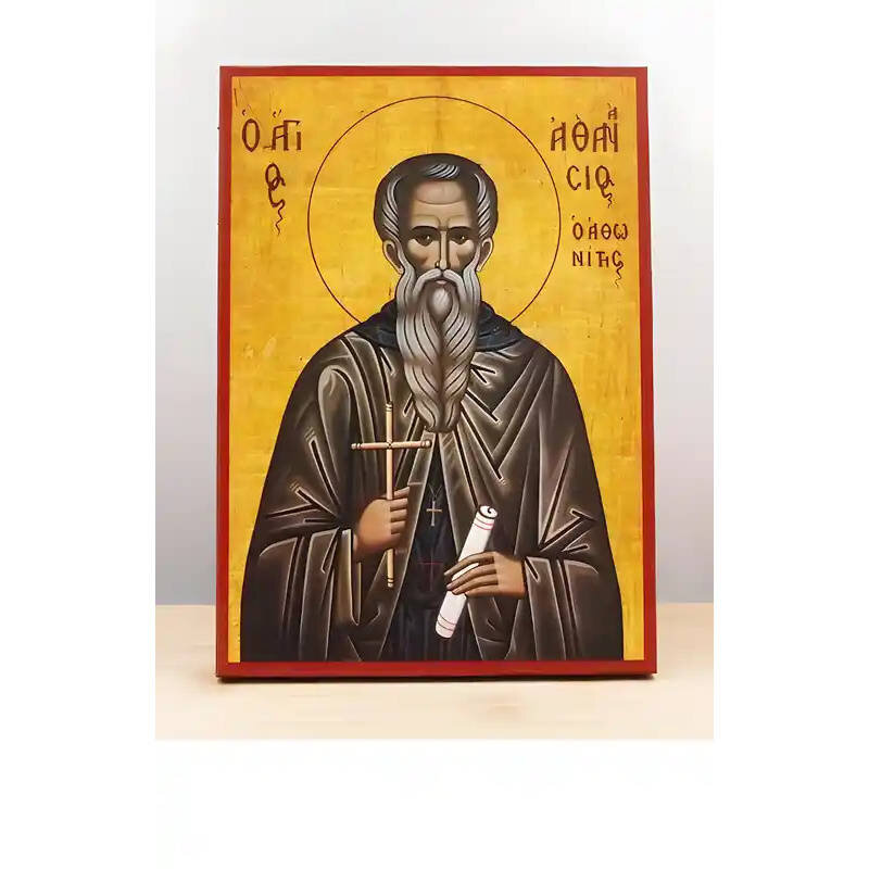 Εικόνα Ορθοδοξίας με περίγραμμα χρυσό σε ξύλο Φλαμουρίας  με  βάση Άγιος Αθανάσιος ο Αθωνίτης, Ξύλινη Χειροποίητη Εικόνα Ελληνικής Premium Βυζαντινού Στυλ Κρεμασμένη σε ξύλινη πλάκα Χειροποίητη Ελληνορθόδοξη εικόνα του Ιησού Χριστού, Κρεμαστή πλάκα βυζαντινής τέχνης, χριστιανική τέχνη Διάσταση 10x7 cm (3,9 x 2,8 ίντσες)  INTRAEK-11084